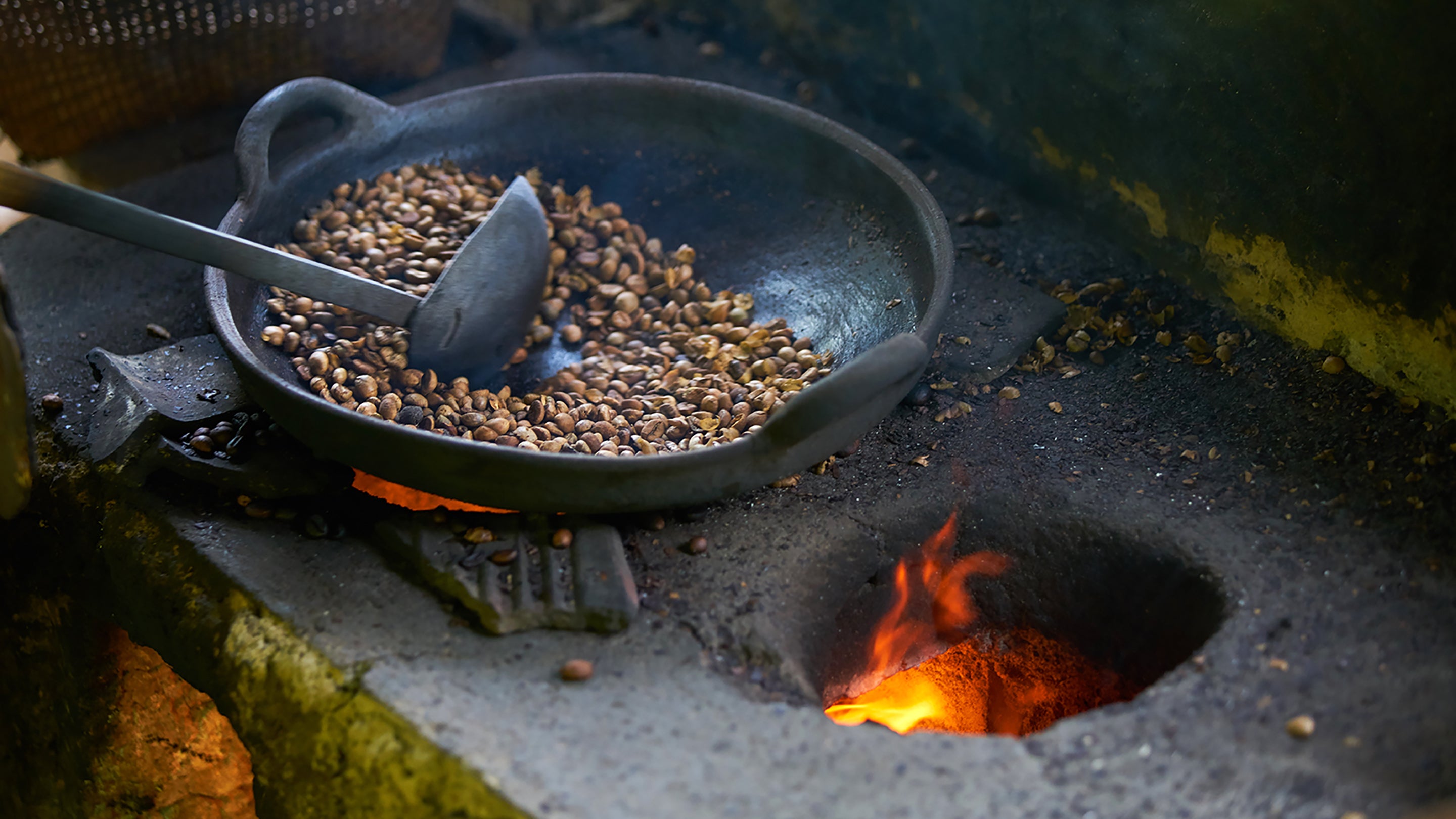 Bali Traditional Coffee Bean Roasting Over Fire
